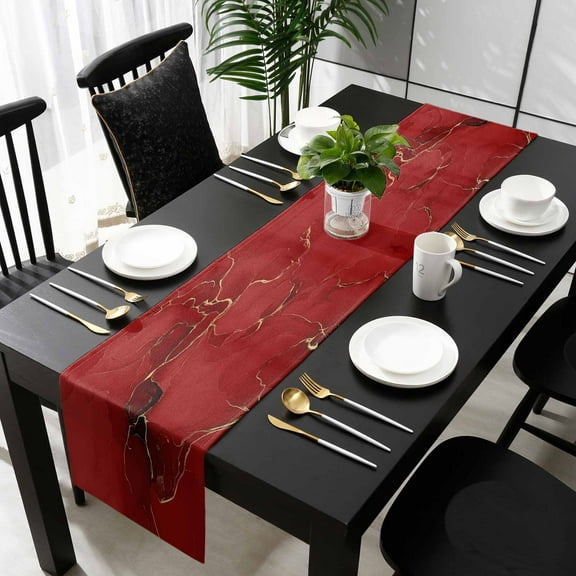 Red Marble Texture Cotton Linen Small Table Runner 13 x 60 inch Vintage Minimalism Abstract Ombre Art Non-slip Rectangular Dining Table Decor for Wedding Party Holiday Dinner