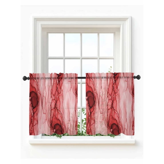 Red Marble Tier Curtains 36 Inch Length,Sheer Curtains for Bedroom Living Room Window Modern Abstract Luxury Fluid Artwork Rod Pocket Drapes Kitchen Curtains Small Half Window 27.5"x36" 2 Panels