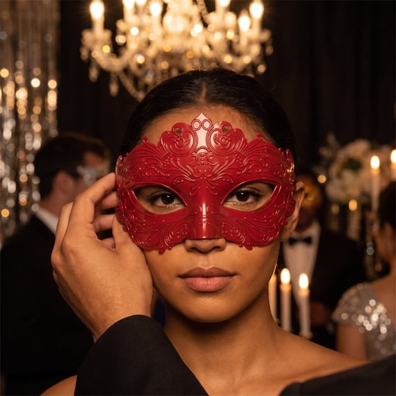 Red Masquerade Mask for Women 7 Inch Venetian Masquerade Masks for Party Halloween Accessory Mardi Gras Accessory, 1 Pack