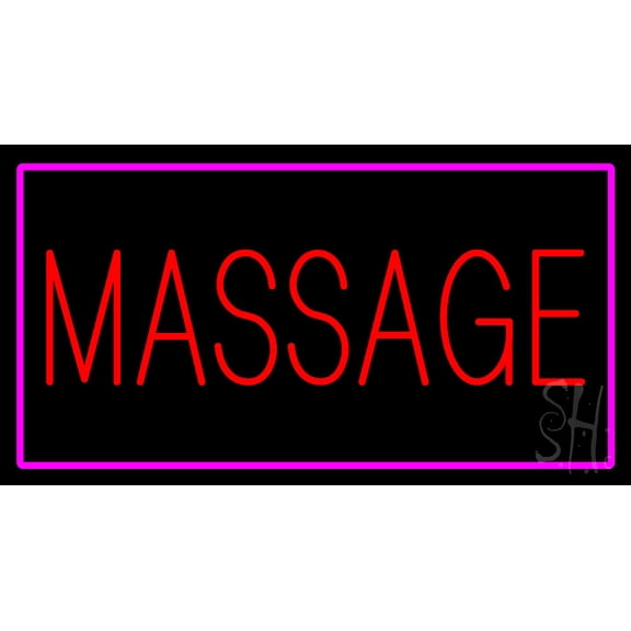 Red Massage Pink Border Animated LED Neon Sign 13 x 24 - inches, Black Square Cut Acrylic Backing, with Dimmer - Bright and Premium built indoor LED Neon Sign for Spa interior decor and storefront.