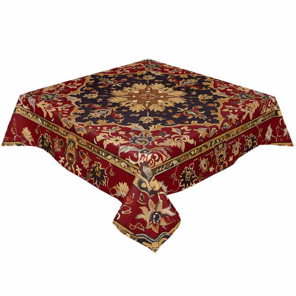 Red Medallion Floral Square/Round Tablecloths 60x60,Retro Traditional Oriental Boho Tribal Table Cloth Table Cover Indoor/Outdoor Tabletop Decor for Wedding Holiday Party Dinner Baby Shower