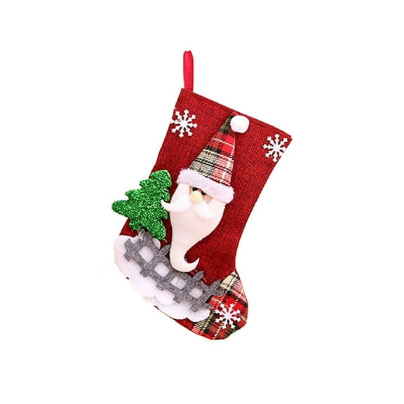 Red Medium Burlap Christmas Stocking Santa Claus Holiday Decoration Sock Gift Bag Size 9.1X5.9 Inch Santa Design