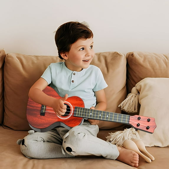 Red Medium Ukulele Guitar Simulation Musical Instrument ABS Plastic Beginner Toy with Playable Strings and Picks (20.5x7.1x2.4 Inch)