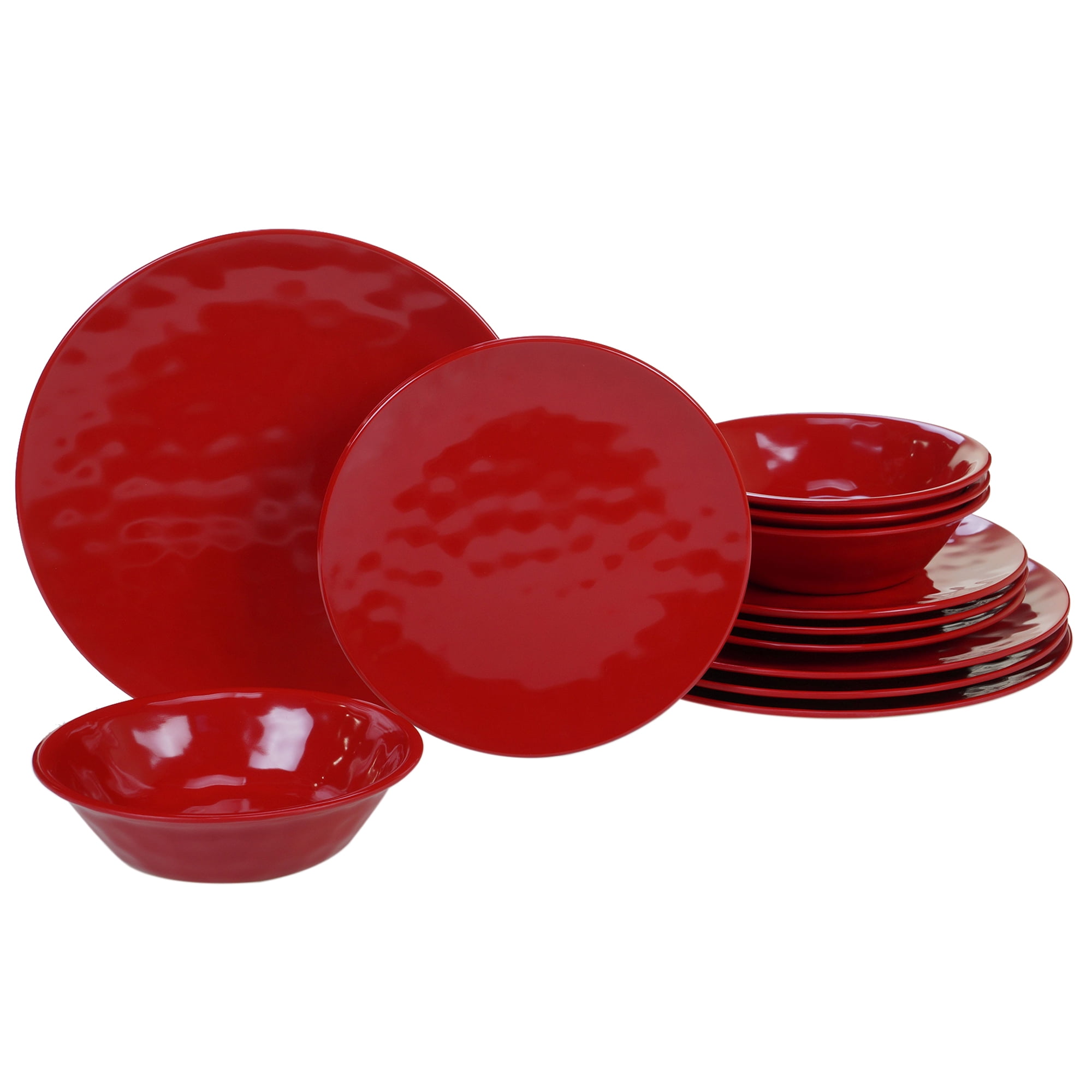 Red Melamine Outdoor Dinnerware Set, Service for 4
