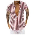 Red Men'S TShirts Men Striped Button Down Short Sleeves Shirt Casual