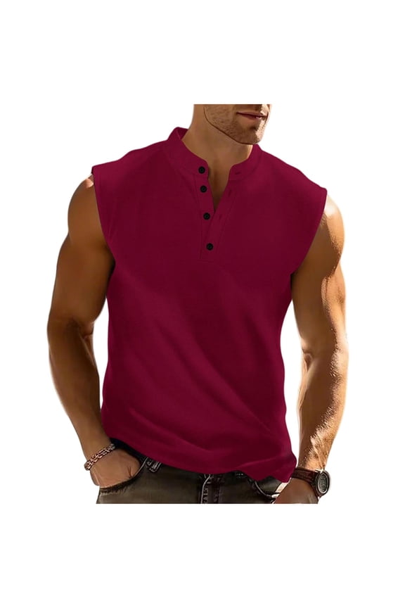Red Mens Collared Neck Vests Workout Athletic Lounge Jogger Button Vest Tops for Mens Sleeveless Fish Net Cami Tank Plain Fall Summer Vest 2026 Clothing L