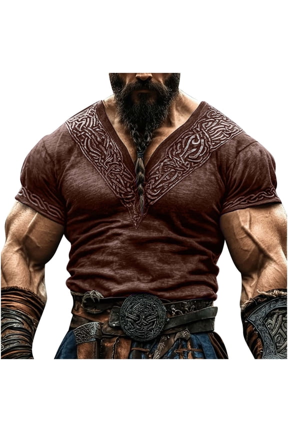 Red Mens Short Sleeve Tshirts Print Slimming Tunic Tops Tee for Man Vneck Going Out Vintage Renaissance Peasant Steampunk Fall Summer Tee Shirt 2026 Clothing Trendy L