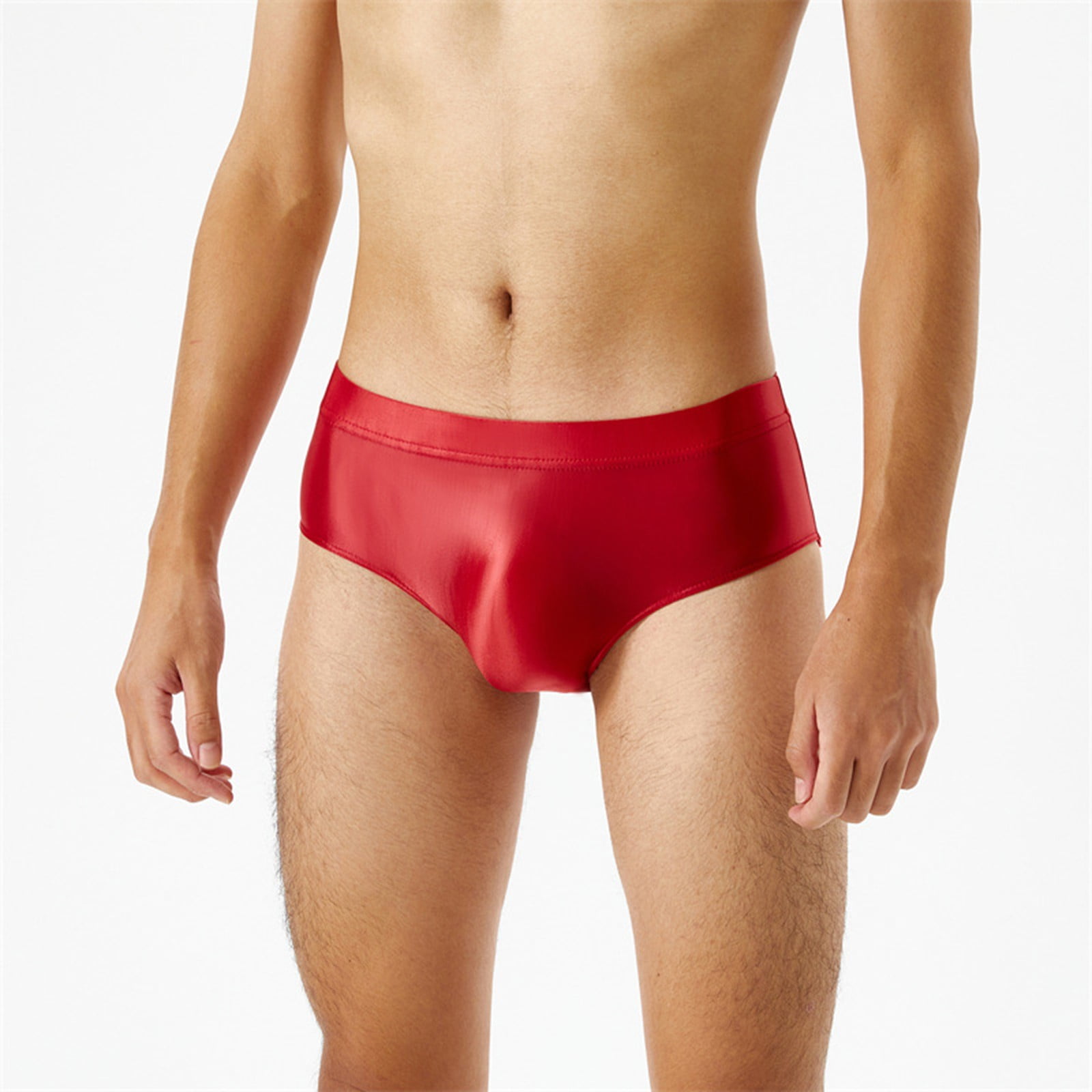 Red Mens Underwear Crotch Seamless Glossy Silky High Elastic Plus Size  Briefs . Nylon 