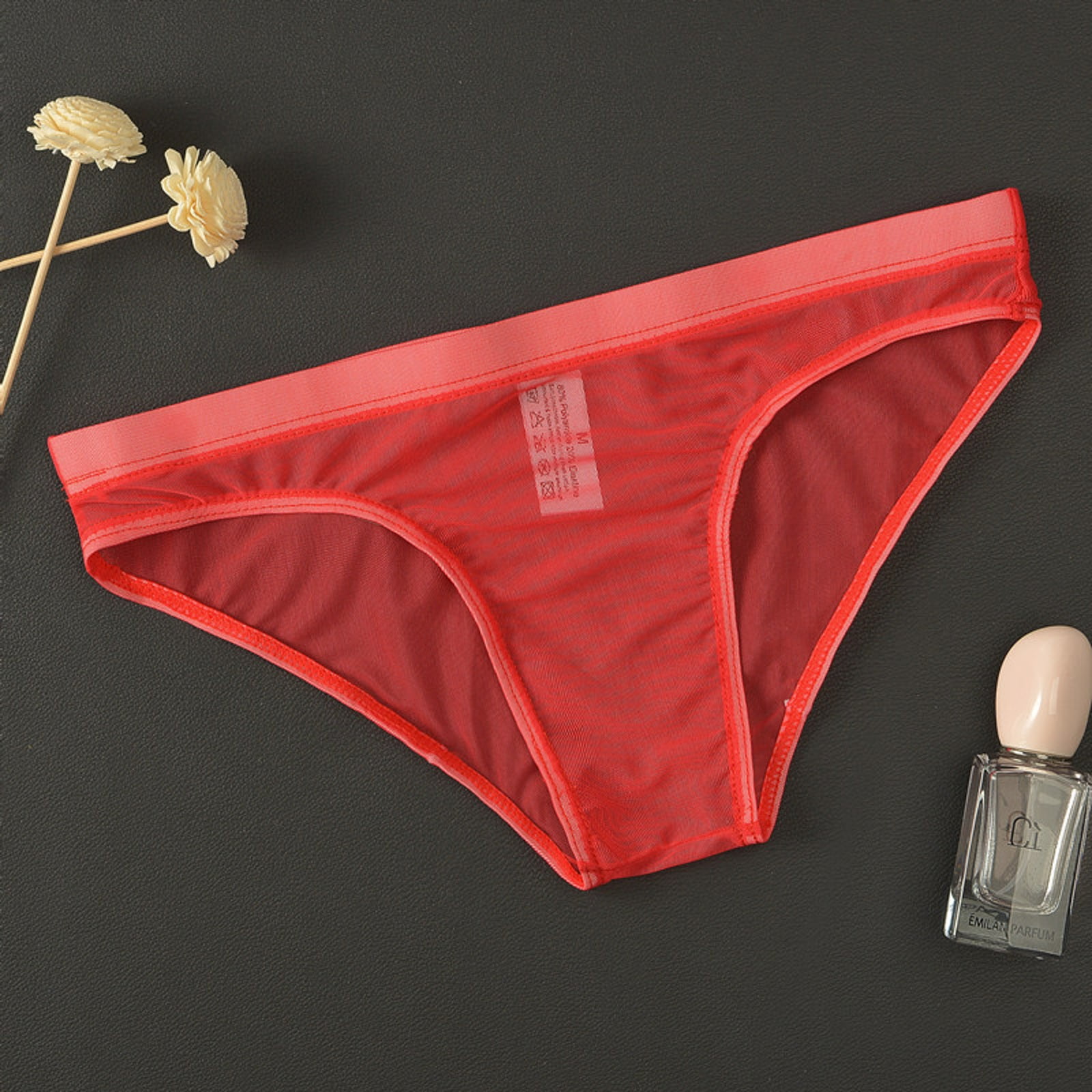 Red Mens Underwear Thin Mesh Bagless Tight Triangle Pants