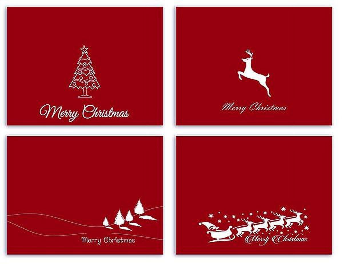 Red Merry Christmas Cards Blank Inside 12 Pack