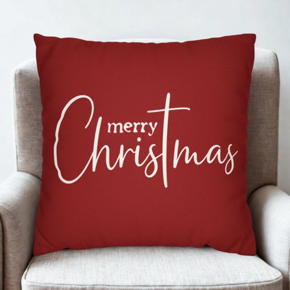 Red Merry Christmas Script, Polyester Velvet Throw Pillow Cover, Winter Decor, Cover Only, No Insert