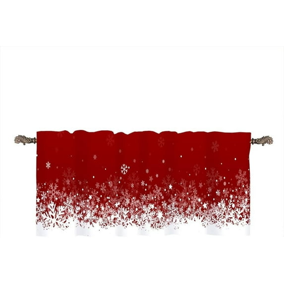 Red Merry Christmas Snowflake Valances for Kitchen Windows,Modern Rustic Country Xmas Snowflakes Print Curtains Decorative Rod Pocket Short Valance Curtains for Bathroom 54x18inch(1Pcs)