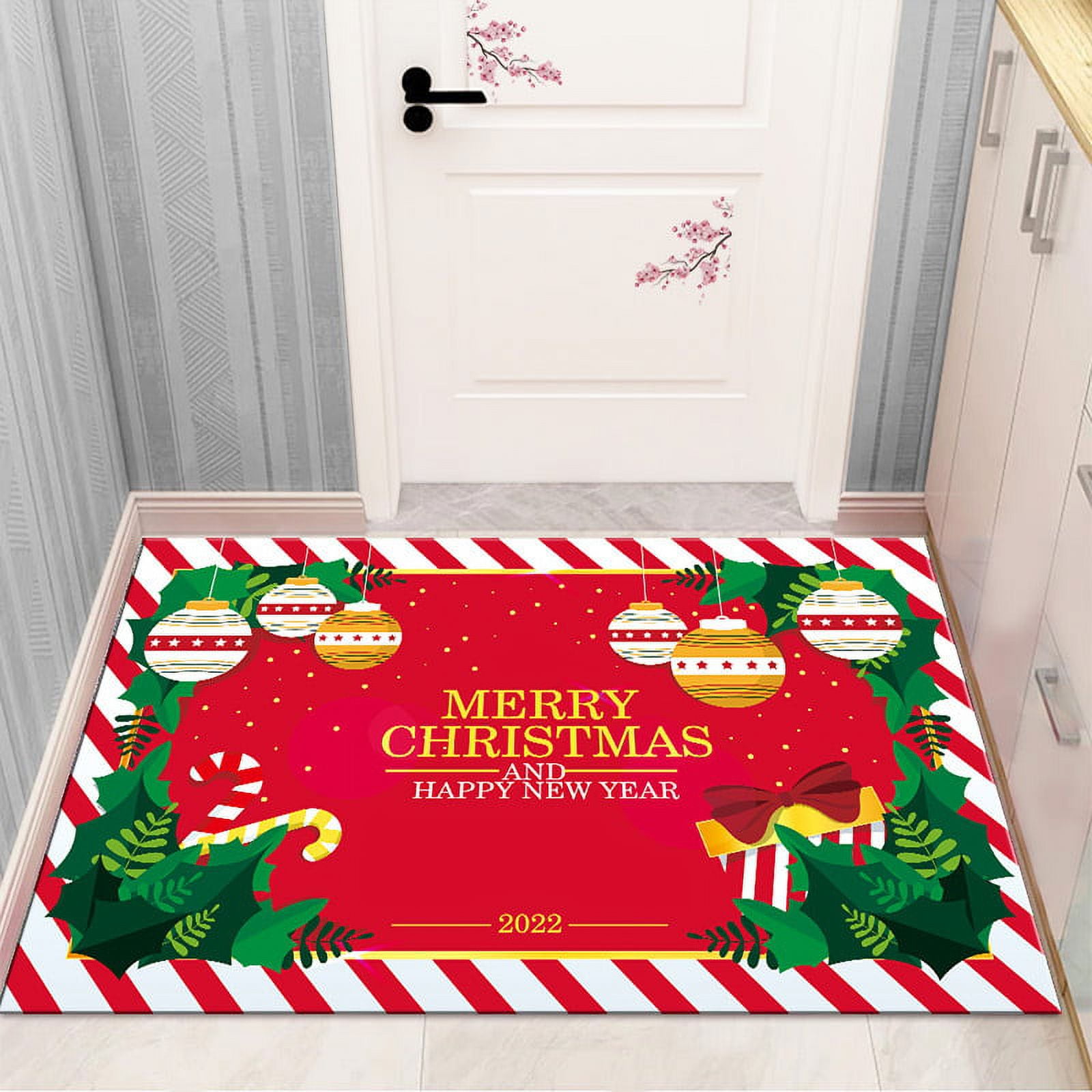 Merry Christmas Indoor Doormat,Front Back Door Mats with Non Slip Backing,Christmas Snowflakes Red Let It Snow Low Profile Welcome Entrance Floor