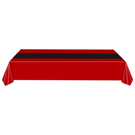 Red Merry Christmas Table cloth, 54 x108 inch Retro Table Cover, Village Black Wide Stripes, Tablecloth, Dining Banner, Disposable Rectangle Tablecloth Home, Dinner, Party, BBQ Picnic Favor