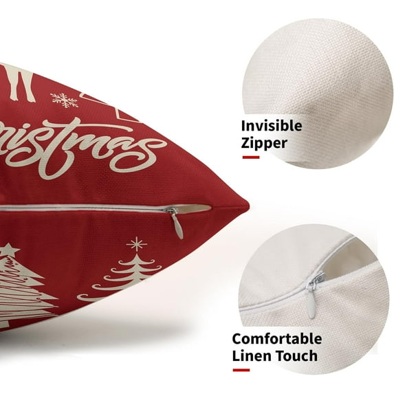 Red Merry Christmas Tree Deer Lumbar Pillow Covers 12x20 Set of 2 Rustic Xmas Print Decorative Outdoor Pillowcases Winter Farmhouse Throw Cushion Case Decor for Couch Sofa Bed