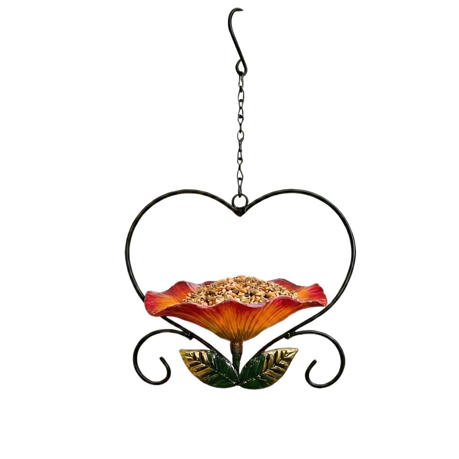 Red Metal Bird Feeder Hanging Outdoor Garden Decor Feeder for Birds Attract Wild Birds with Durable Iron Design for Backyard Patio Balcony Use