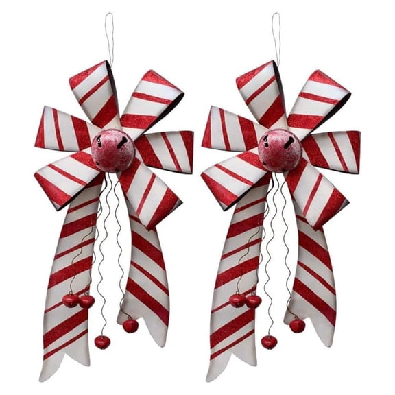 Red Metal Christmas Bows 26", Set of 2 - Holiday Tree Ornaments - Xmas Door Decor - Festive Home Party Decorations