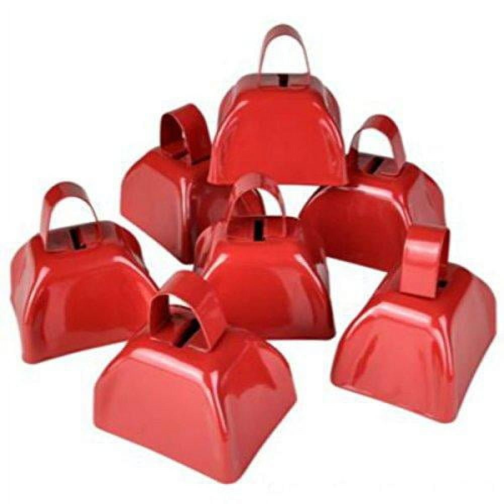 Red Metal Cowbell Noisemakers Set School Cowbells 12 Pack Play