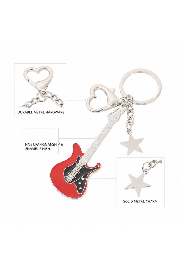 Red Metal Guitar Keychain, Compact Accessory for Keys, Backpacks and Purses