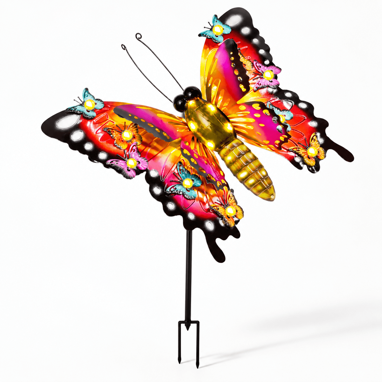 Red Metal Solar Butterfly Garden Decor, 41 Inch Tall Outdoor Yard Art ...