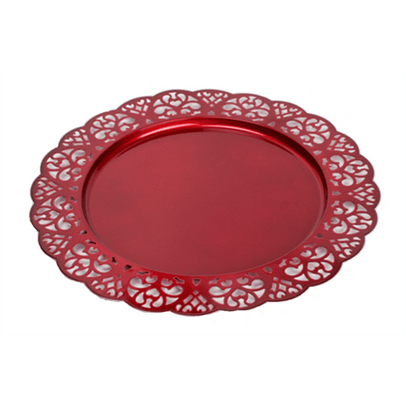 Red Metal With Scalloped Edge Tray