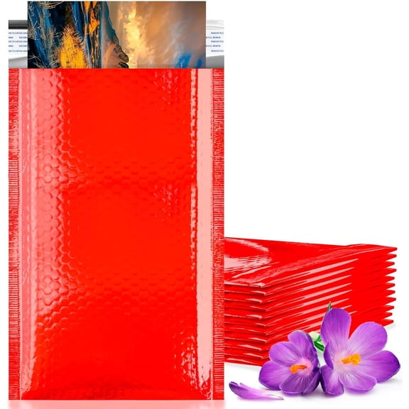 Red Metallic Bubble Mailers, 5 x 9 Inches. Pack of 250 Bright Metallic Bubble Envelope. Self-Seal Foil Shipping Envelopes. Waterproof Poly Mailers Metallic for Small Business