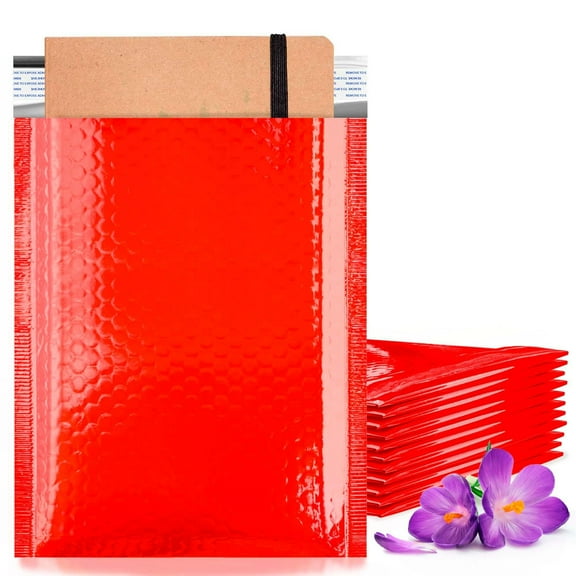 Red Metallic Bubble Mailers, 6.5 x 9 Inches. Pack of 350 Bright Metallic Bubble Envelope. Self-Seal Foil Shipping Envelopes. Waterproof Poly Mailers Metallic for Small Business