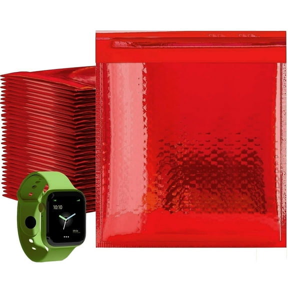 Red Metallic Bubble Mailers, Padded Self Seal Envelopes, 25 Count, 7.25 x 7 in