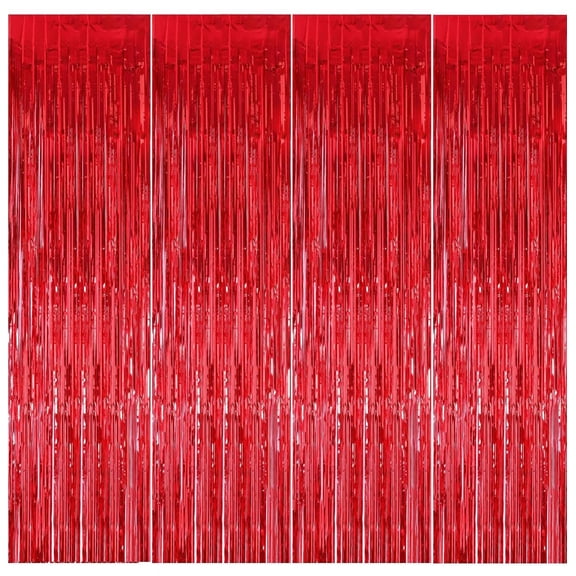 Red Metallic Foil Fringe Curtain Backdrop Pack of 2, Party Door Decoration for Birthday, Wedding, Baby Shower and Celebration