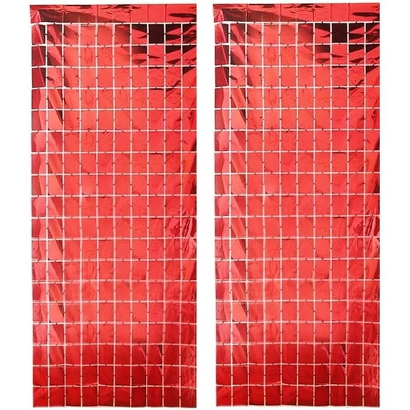 Red Metallic Foil Square Curtain Backdrop for Birthday, Wedding, Baby Shower, Photo Booth and Party Decorations