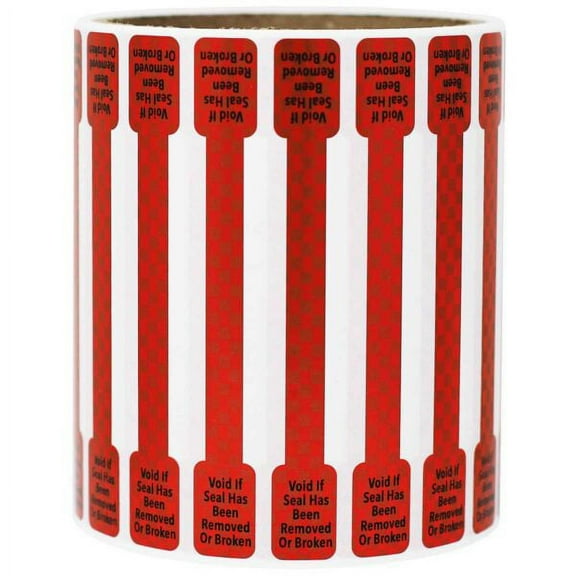 Red Metallic Tamper Evident Seals Labels | 4" x 0.5" Special Shape - 500 Pack | InStockLabels.com