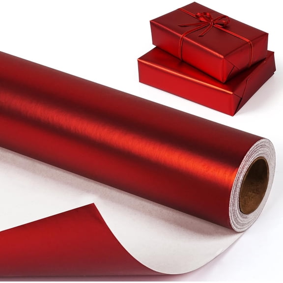 Red Metallic Wrapping Paper Roll, Solid Color Matte Gift Wrap Paper, for Christmas Birthday Valentine's Day Wedding New Year Holiday, 17 Inch x 33 Feet -