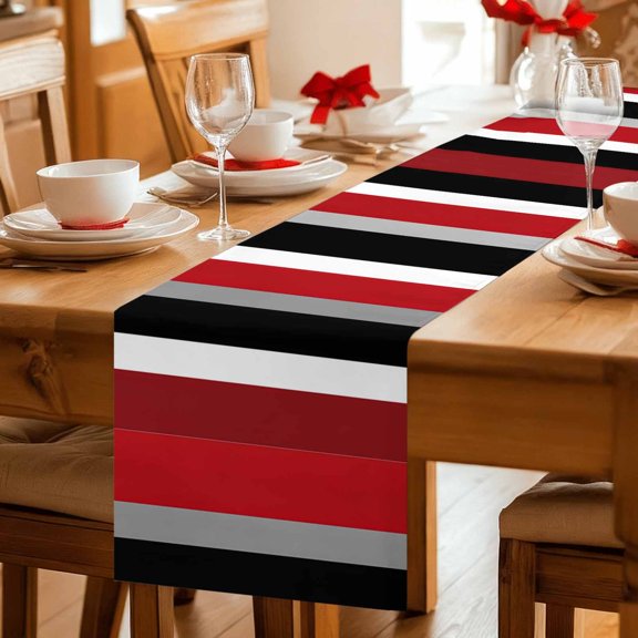 Red Mexican Stripe Water Ripple Table Runner 36 Inches Long,Kitchen Dining Tablerunners Black White Ombre Linen Table Runners Dresser Scarves for Home Dinner Wedding Holiday Party Decor