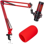 SUNMON QuadCast Microphone Stand - Red Boom Arm for Hyper x QuadCast with Red Quad Cast Pop Filter, Sound Insulation and Noise Reduction, Gaming Microphone Arm with 3/8" to 5/8" Adapter