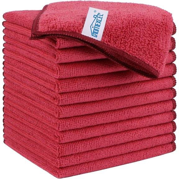 Red Microfiber Cleaning Cloth, 12 Pack Premium Microfiber Towels for Cars, Lint Free, Scratch-Free, Highly Absorbent, Reusable Cleaning Rags for Car, Household, Kitchen, Window, 11.5"X11.5"