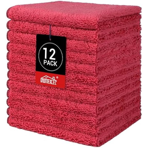 Red Microfiber Washcloths 12 Pack, Highly Absorbent and Soft Face Towel, Multi-Purpose Wash Cloths for Bathroom, Gym, Hotel, Spa and Kitchen,12x12 Inch
