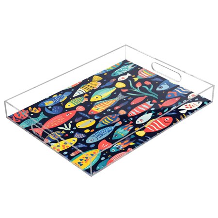 Clear Acrylic Tray Water Cup Tray Teacup Jewelry Storage Tray for Serving and Home Decor Colorful Fish Swimming
