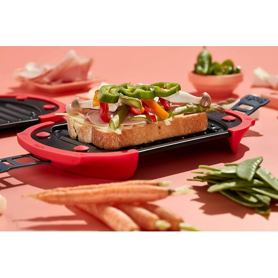 Red Microwave Grill Sandwich Maker Press 10 In x 5.7 In Fast Quick Easy