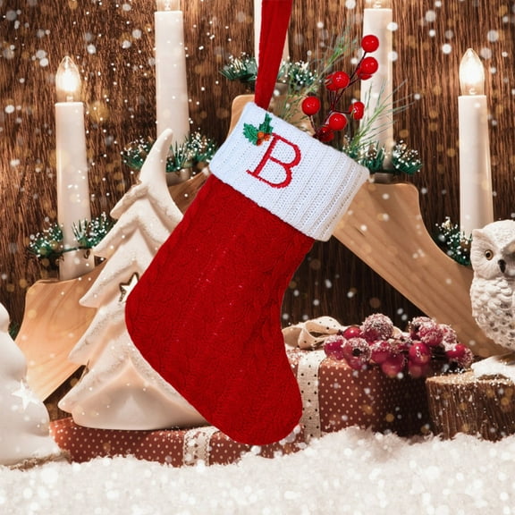 Red Mini 26 Letters Stocking Gift Bag,Red Christmas 26 Letters Knit Stockings with White Cuffs Cute Xmas Alphabet Decorations for Home Family Fireplace Hanging Gifts DIY