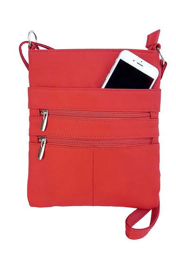 Red Mini Body Purse Multi Pocket Cross Body Handbag Adjustable Shoulder Strap Designed in the U.S.A.