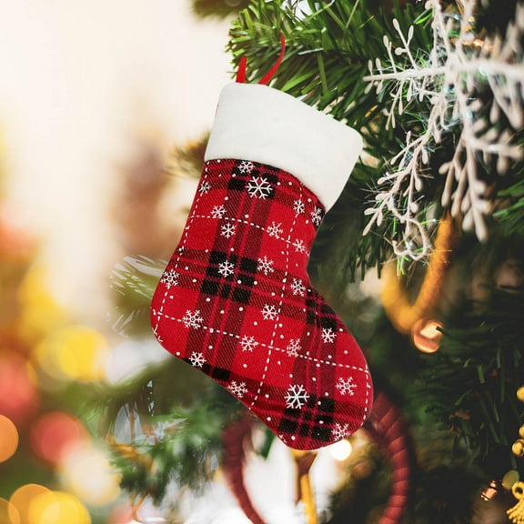Red Mini Christmas Stocking Ornament,Snowflake and Plaid Snowflake Print Candy Gift Bag Holders for Kids,Xmas Tree,Home, Garden, Family Fireplace Decorations