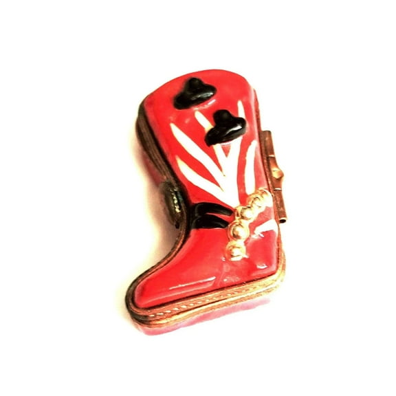 Red Cowboy Boot Trinket Box for Western Decor Limoges Box Porcelain Figurine