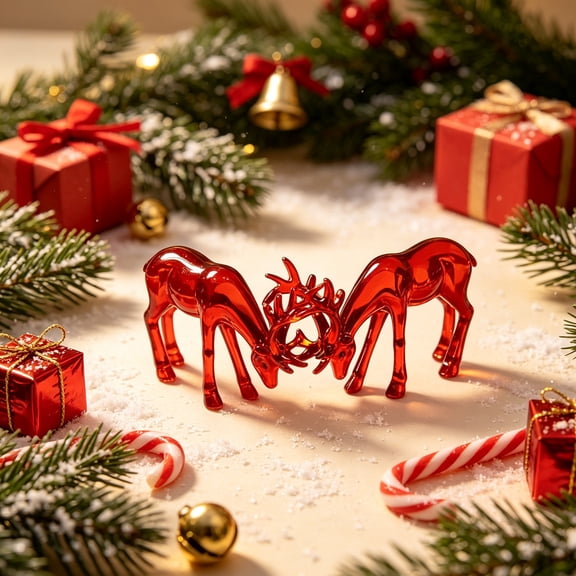 Red Mini Deer Statues Pair, Small Resin Deer for Entryway Shelf Tabletop, European Imitation Metal Decor, Indoor Outdoor Garden Accent, Antique Red Finish