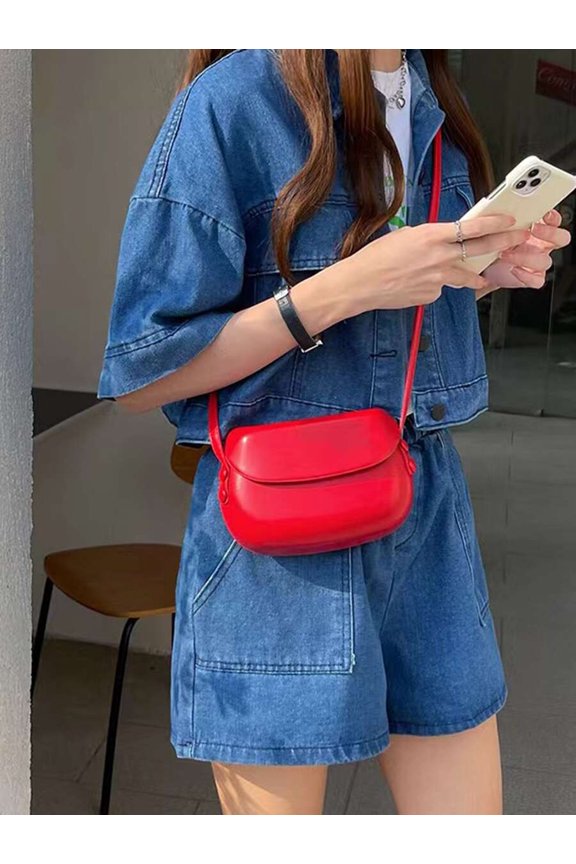Red Mini Flap Saddle Crossbody Bag With Adjustable Strap
