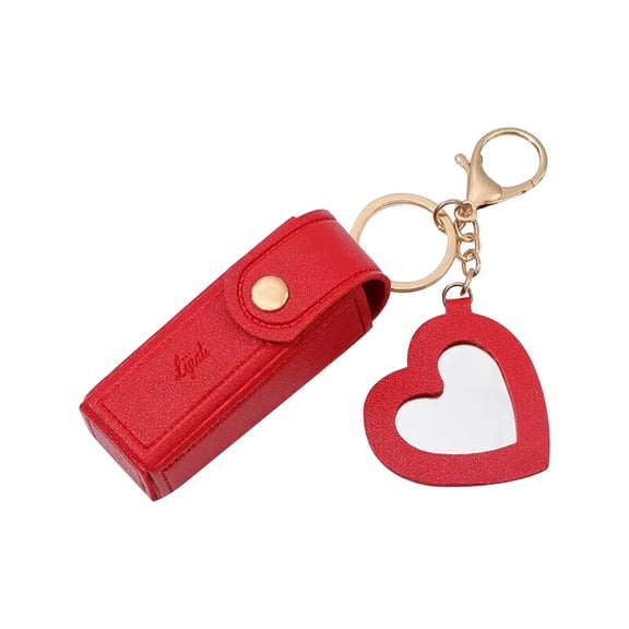 Red Mini Lipstick Storage Organizer With Mirror And Keychain Coin Purse For Makeup And Essentials Portable Bag Pu Leather Material