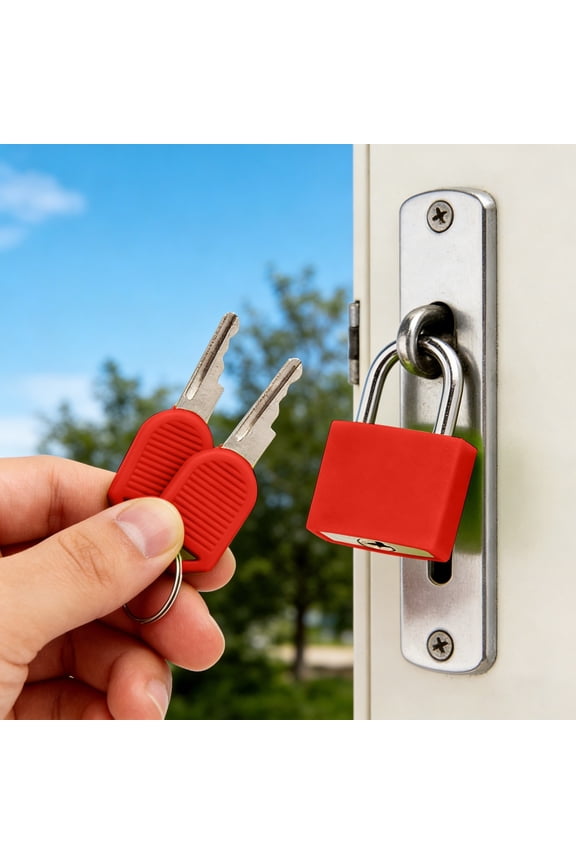 Red Mini Padlock 32mm, Single Key Luggage Lock with 2 Keys, Waterproof Travel Padlock for Backpacks, School Lockers, Gym Lockers, Toolboxes, Diaries, Small Security Lock