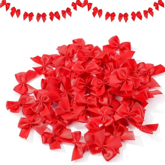 Red Mini Satin Ribbon Bows Tiny Crafts Bows Decoration Wedding Gift Box Ornament 500pcs Small Tiny Red Ribbon Bows for DIY Crafts Sewing Appliques