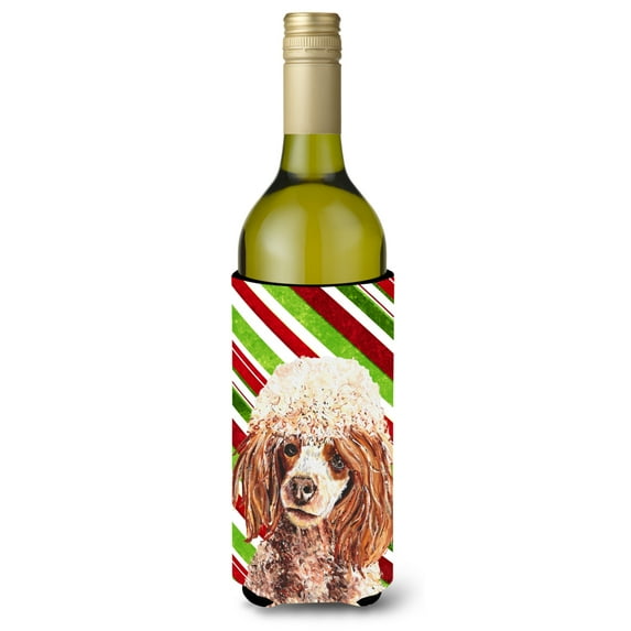 Red Miniature Poodle Candy Cane Christmas Wine Bottle Hugger