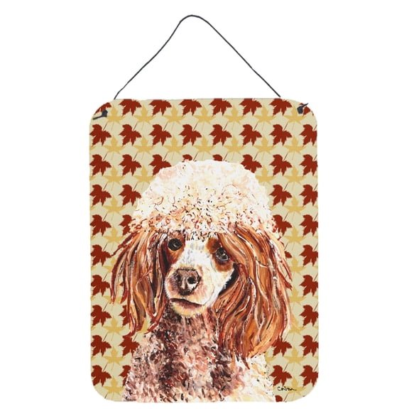 Red Miniature Poodle Fall Leaves Wall or Door Hanging Prints