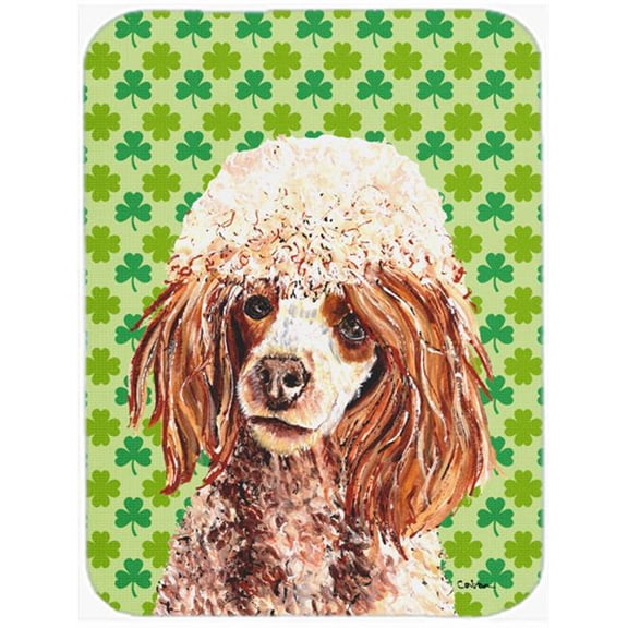 Red Miniature Poodle Large Size Lucky Shamrock St. Patricks Day Glass Cutting Board
